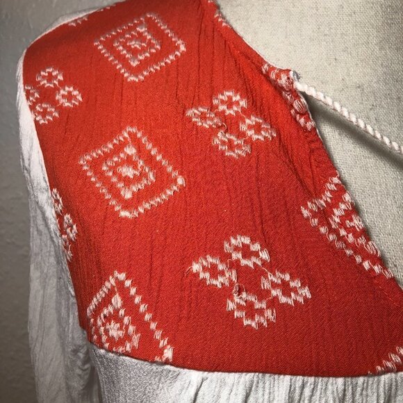 BEACHLUNCHLOUNGE Boho Top Women's Size Large White Orange Beachwear Gauzy - Picture 8 of 9